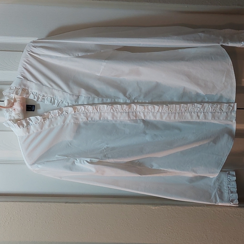 Ladies White Ruffled Button Down - image 1